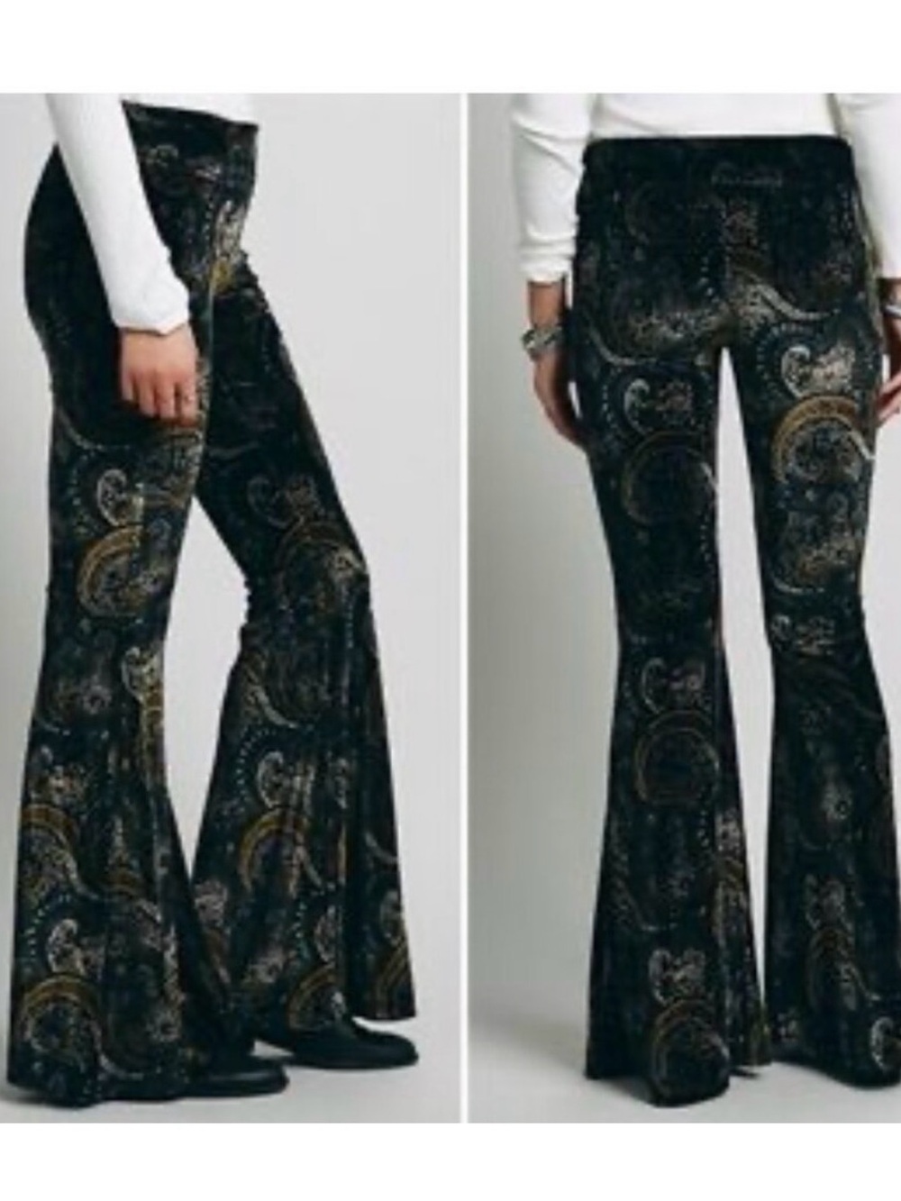 Free People Maura Velvet Paisley Burnout Flare Pants - Picture 2 of 7